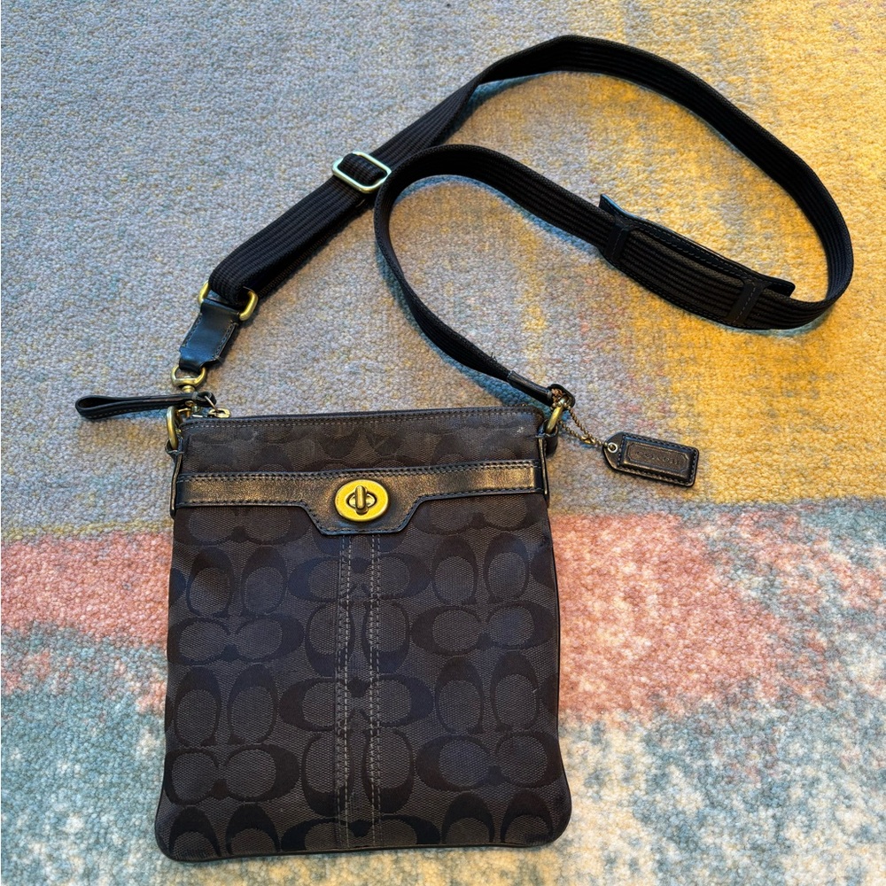COACH 2010’s C print jacquard Black Crossbody Bag, adjustable strap